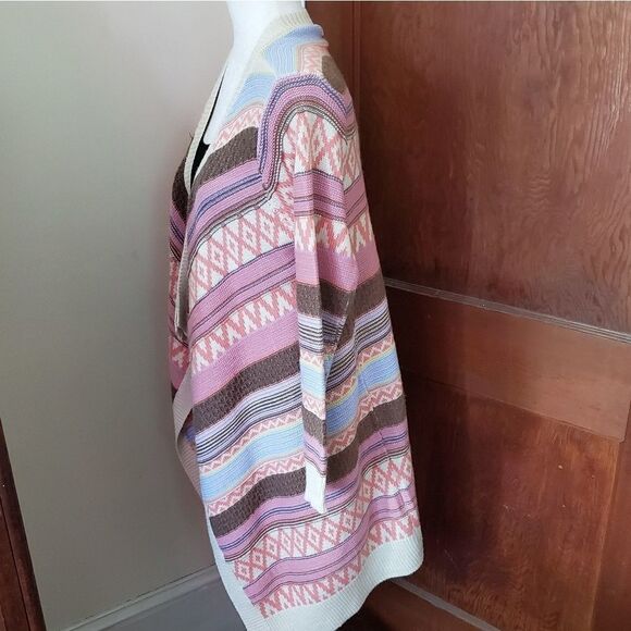 LOVE  cardigan open front stripe diamond print sweater M - Picture 3 of 7